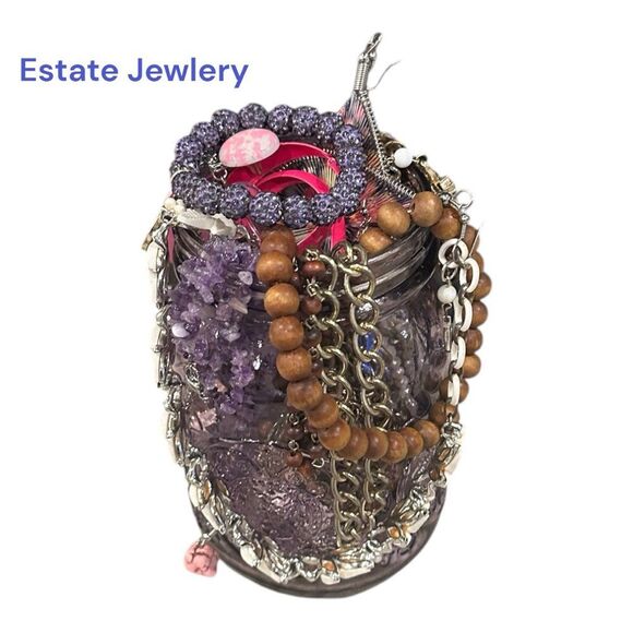 Estate Jewlery  purple mason jar. Mixed lot mystery Purple and Gold. Craftable - Picture 1 of 15